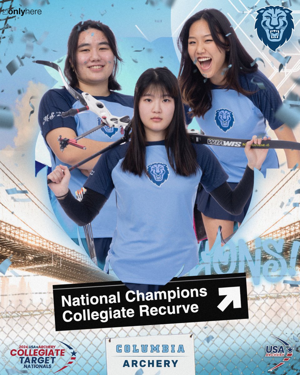 🏆 𝙉𝙖𝙩𝙞𝙤𝙣𝙖𝙡 𝘾𝙝𝙖𝙢𝙥𝙞𝙤𝙣𝙨 🏹 Congratulations to our @CULionsArchery Recurve Team of Judith Gottlieb, Michelle Ahn and Eunice Choi on winning the 2024 @USAArchery Collegiate Recurve National Title! 📰 bit.ly/455bwAx #RoarLionRoar 🦁 | #OnlyHere 🗽