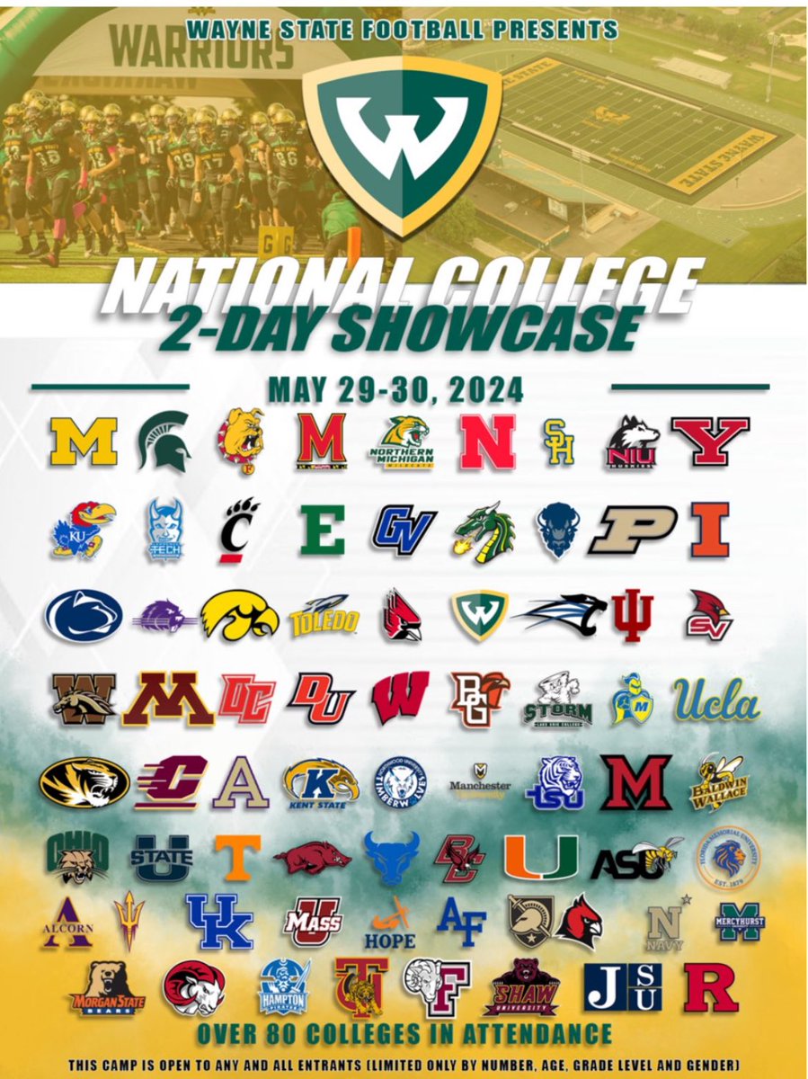 I will be present at the @waynestate football national college 2 day showcase @MacStephens @rawtalentsport1 @AllenTrieu @mickdwalker @RivalsFriedman @BrianDohn247 @MohrRecruiting @247Sports @On3Recruits @