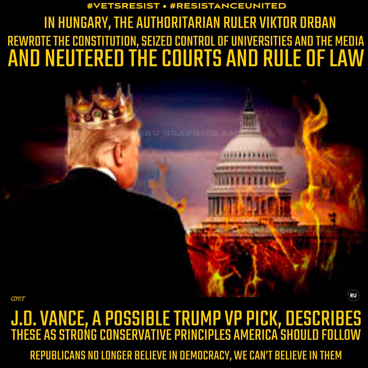 #ResistanceUnited
As soon as Orban took power he dismantled Hungary’s democracy
Trump & Rep❤️him he rcntly visited MAL &🗣️at CPAC
Trump and Rep are screaming it out loud not hiding their anti-🇺🇸plans
Autocracy is coming
Fascism is at the🚪 
Don't take our word for it 
Take theirs