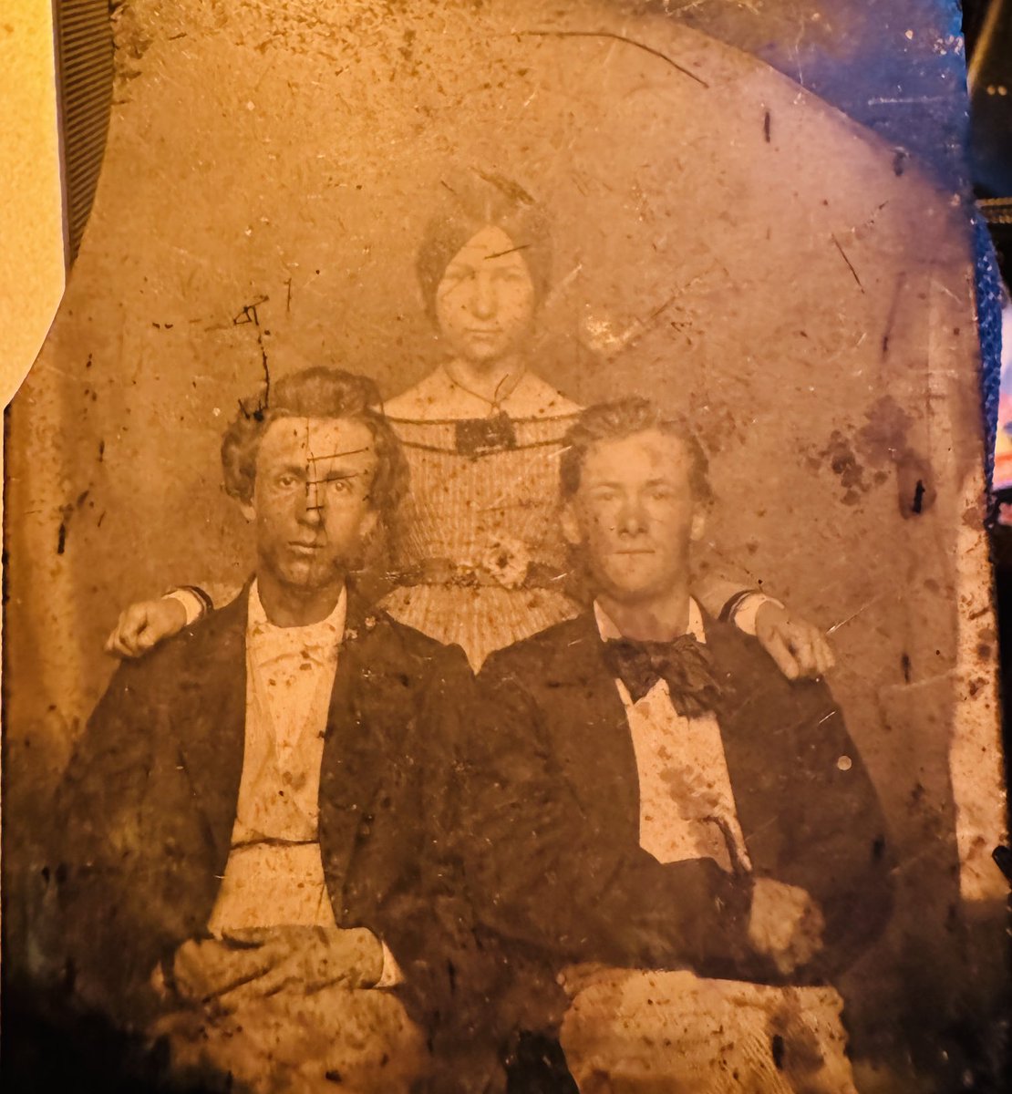 Picked up this daguerreotype today in a bundle of photos for $5. The young gentlemen look oddly familiar. Certainly looks like it could be civil war or older but I’m not sure. Any know anybody that looks at these sort of things?