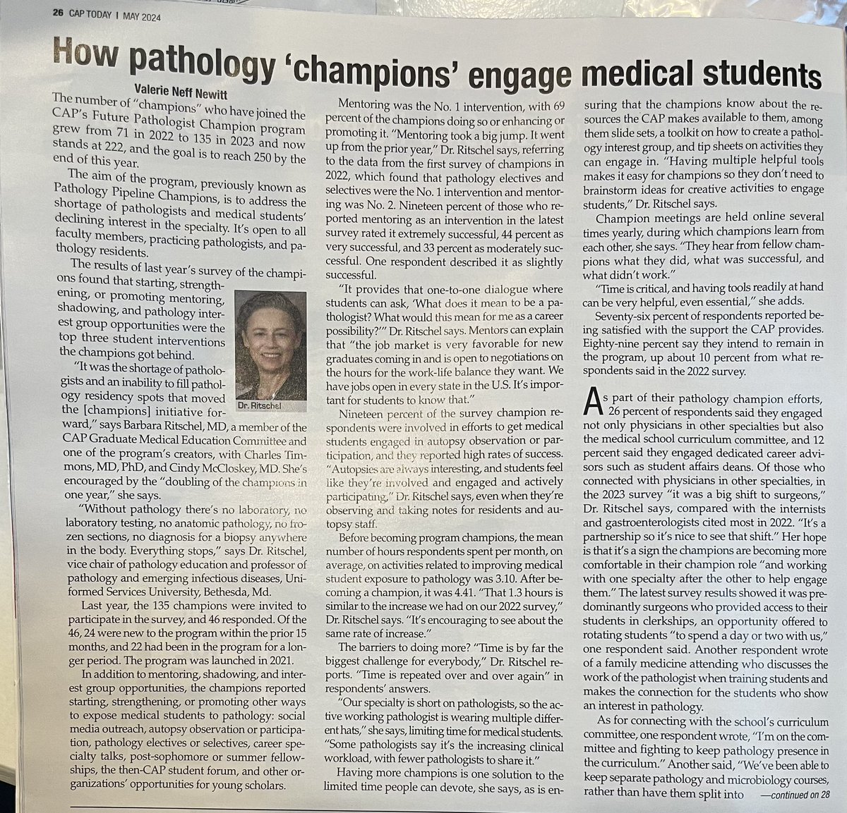 Very inspiring article @Pathologists CAP TODAY about #pathologychampions Mentor. Coach. Inspire. Engage. Lead. Serve. Go the extra mile. Students of today and tomorrow need us. Join here: cap.org/member-resourc… #PathX #pathologist #medstudent