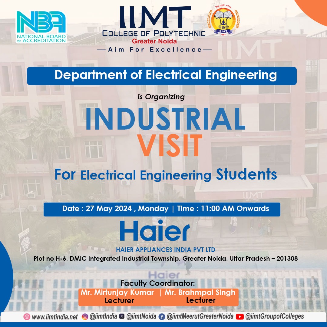 All Electrical Engineering students!

Are you ready to step out of the classroom and into the real world of electrical engineering? The Department of Electrical Engineering is thrilled to announce an upcoming Industrial Visit tailored just for you!