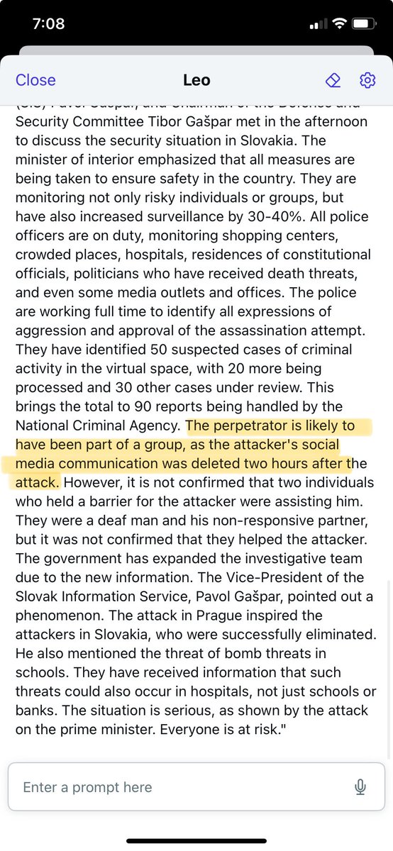 So it turns out the guy who shot Robert Fico could not have been a “lone wolf” His social media communications were all mysteriously deleted two hours AFTER the failed assassination attempt. How did they get access to his account? I don’t buy he gave them the password in