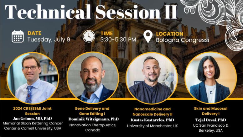 Meet your invited speakers of Technical Session Il. Full schedule: 👉ow.ly/ook850RMICw Join us for Technical Session lI presented by @grimmrad, Dominik Witzigmann, CEO of @NanoVation_Tx, Kostas Kostarelos, and @TejalADesai. #CRS2024 #pharma #drugdelivery