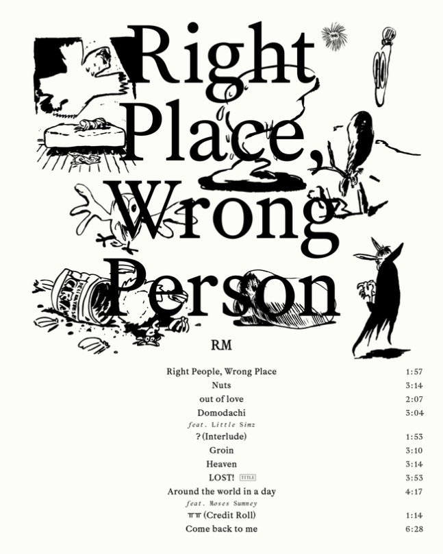 — Descripción del tracklist de 'Right Place, Wrong Person': • 'Right People, Wrong Place': expresa musicalmente confusión interior. • 'Nuts': aborda con calma la insatisfacción que puede surgir en las relaciones humanas. [+] #RightPlaceWrongPerson #RM