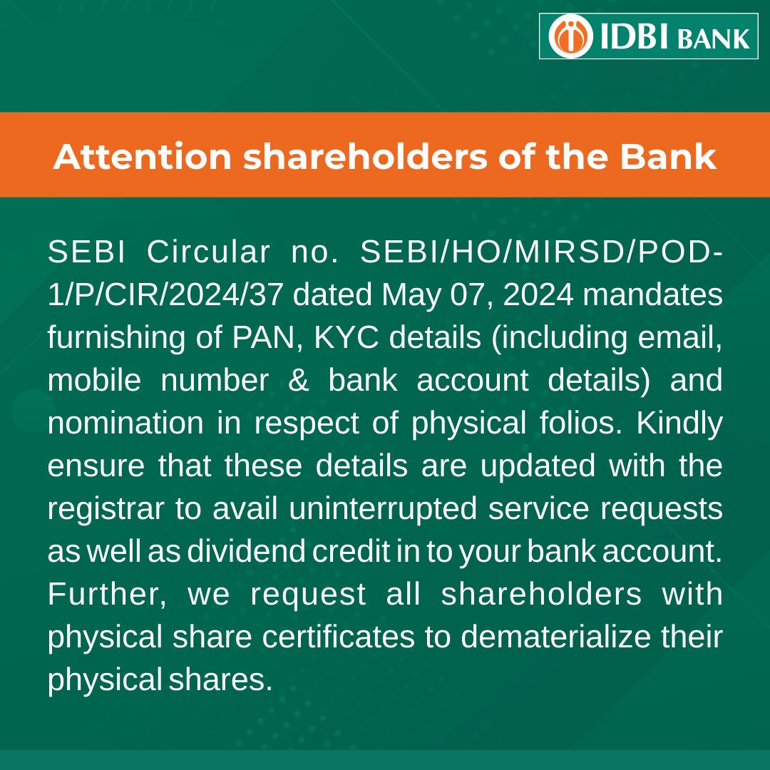 For more information, click: idbibank.in/idbi-bank-inve…  or visit the 'Investors Corner' page on our website.
