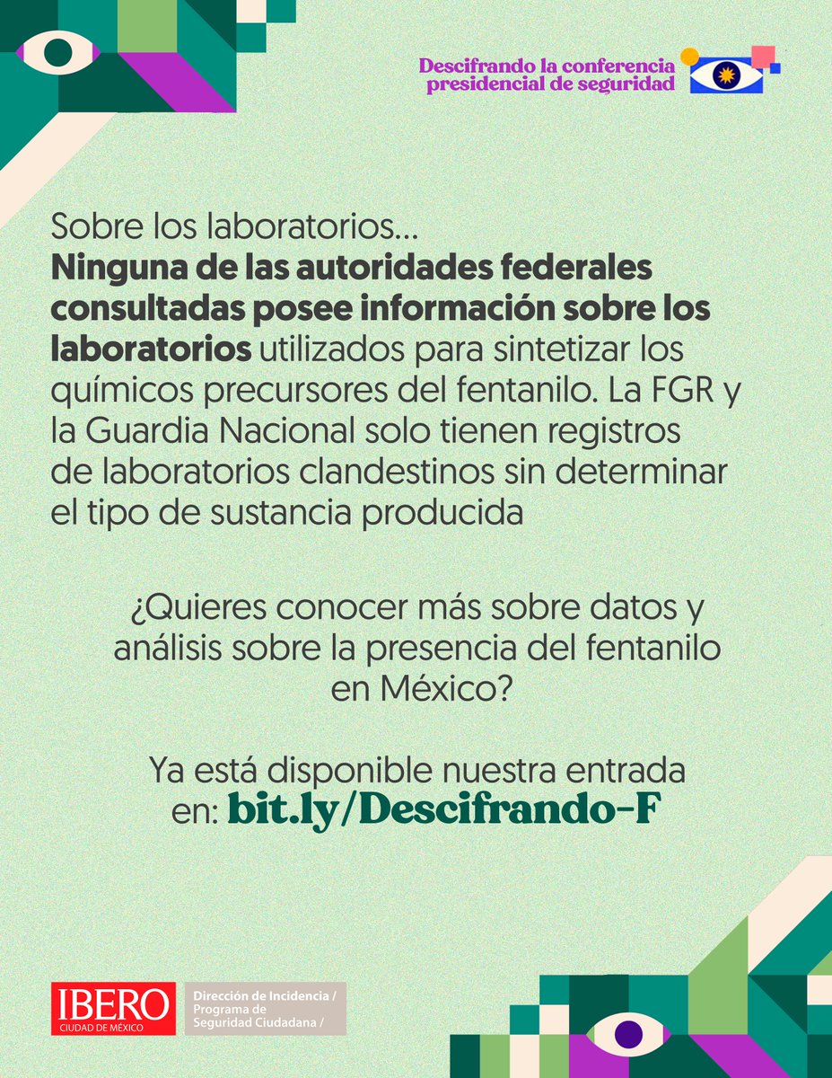 ¿Es posible que no se produzca #fentanilo en México? Conoce que nos dicen los datos sobre los decomisos de dosis, precursores y laboratorios. 🧪 🔥Ya disponible nuestra nueva entrada de descifrando al conferencia presidencial de seguridad. bit.ly/Descifrando-F