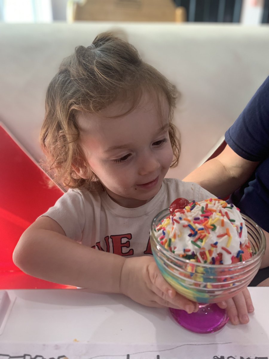 kle052789's tweet photo. When grandma is around, there’s a good chance there will be ice cream involved. And books. #fridaysareforfletcher #rainbowicecream #withsprinkles https://t.co/YOf3j7s6G5