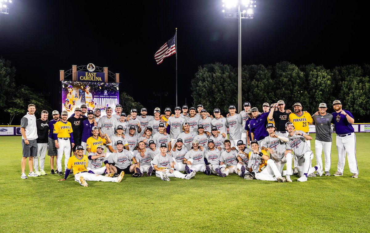 ECUBaseball's tweet photo. Your 2024 @American_Conf Regular Season Champs😎🏴‍☠️🤟

 #PIRATES https://t.co/B7MMYpd6BO