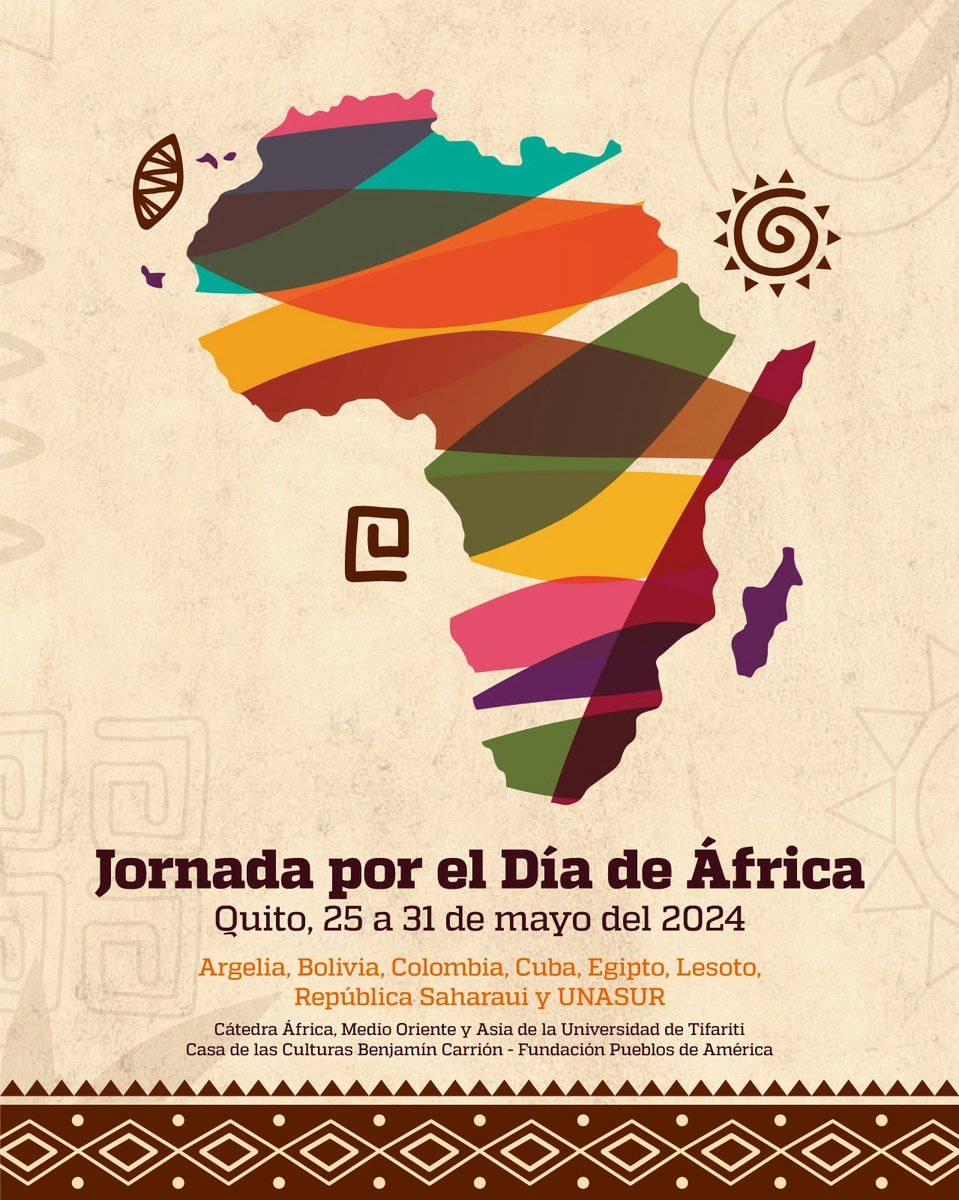 RASDEcuador's tweet photo. En Quito 🇪🇨 se realizarán varias actividades culturales para celebrar el Día de África. #CORAPE ⏩https://t.co/GFyhuCdesf
@_AfricanUnion @embacuba_ecuad @BolEnEcuador @EmbColEcuador @saharawistoday @ECSaharaui__ https://t.co/Ll8ZTAGyBt
