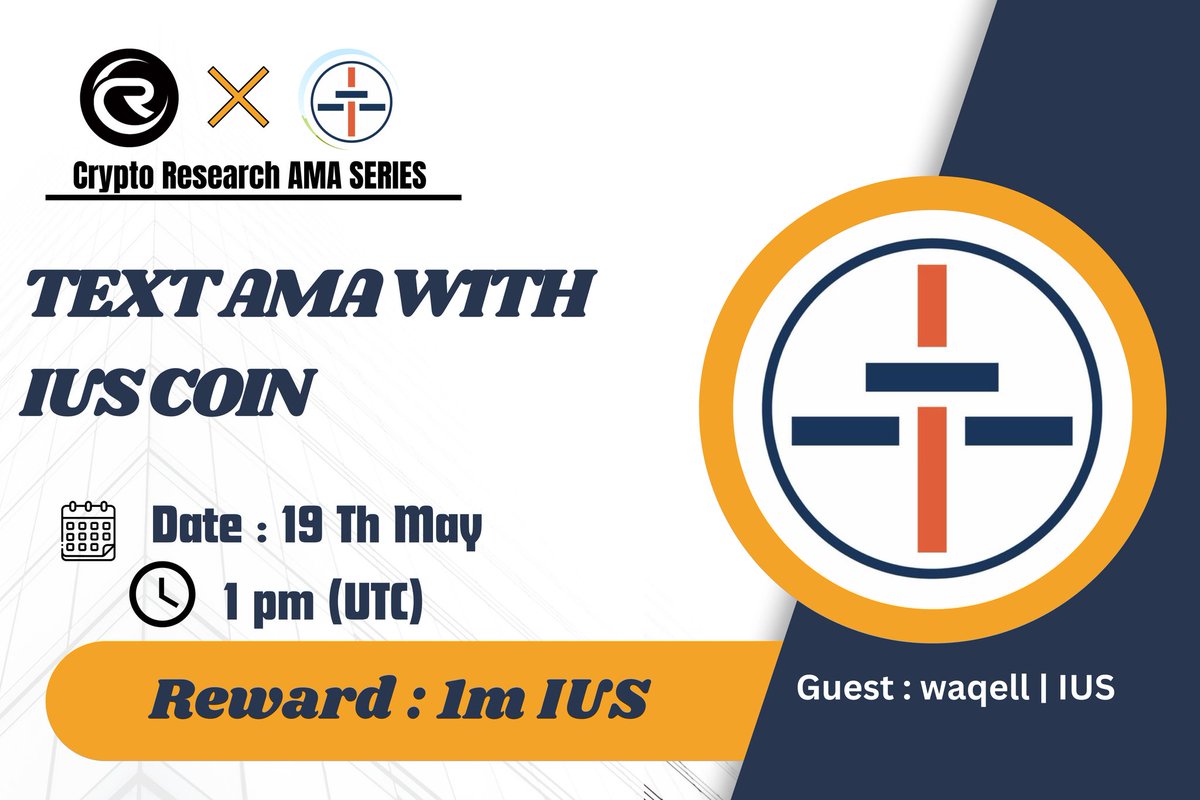 ⚔️ #TextAMA AMA Series With @IustitiaCoin

🎁 Prize: 1m IUS
📆 Date: 19th May  2024 | 1:00 PM, UTC

🏨 Venue : x.com/CryptoResearchO

〽️ Rules:
1️⃣. Follow : @CryptoResearchO & 
@IustitiaCoin
2️⃣. Like Retweet & Comment Your Best Questions