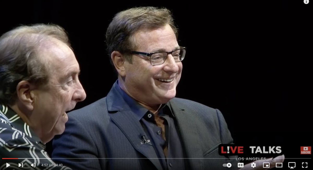 Remembering @bobsaget on what would be his 68th birthday. Here's video of Saget interviewing @EricIdle at Live Talks Los Angeles in 2018 when Eric's memoir was published. youtu.be/xpsyCo74AHA @CrownPublishing