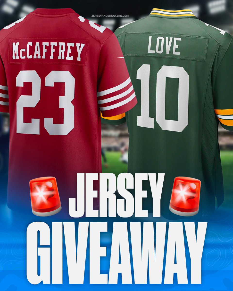 🚨JERSEY GIVEAWAY: I'm partnering with @JerseyNsneakers to give 3 people a *free* NFL jersey of their own choice from jerseyandsneakers.com/?ref=jpa.com How to enter: ✅️ Follow @JerseyNsneakers ✅️ Retweet ✅️ Comment your favorite NFL player👇