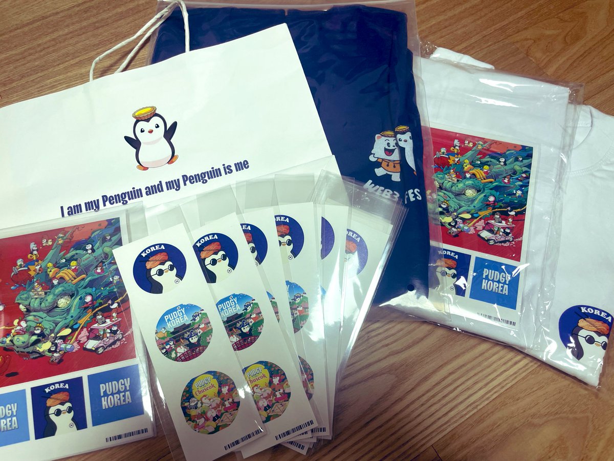 These are going to @PudgyEurope. Who wants them? 🐧🇰🇷❤️ @pudgykorea and @pudgyHK merch and stickers are up for grabs. FREE. !SOON