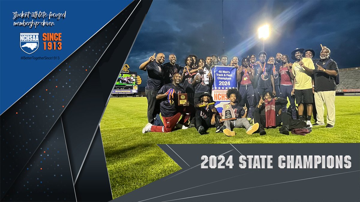 Congratulations to the 2024 NCHSAA Track and Field State Champions!! 

2A Women: Cummings High School @CummingsCavs
2A Men: T.W Andrews
4A Women: Rolesville High School @RolesvilleRams
4A Men: Mallard Creek High School @mcmavsathletics

#NCHSAA #BetterTogetherSince1913