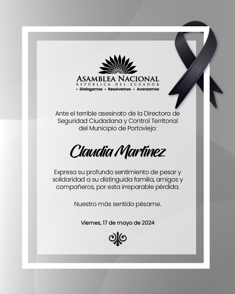 #Condolencia Ante el sensible fallecimiento de Claudia Martínez, y consternados por la violencia de su partida, expresamos nuestra solidaridad a familiares y amigos. Paz en su tumba