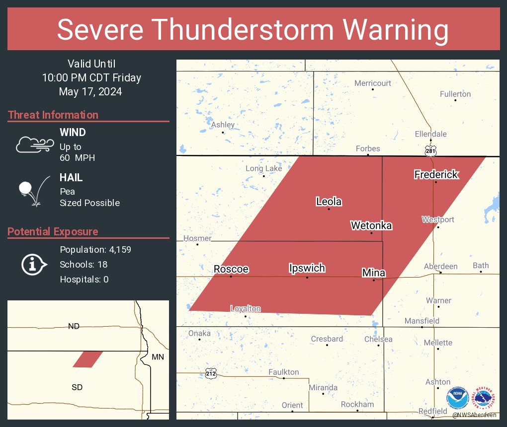 Severe Thunderstorm Warning including Ipswich SD, Leola SD and Roscoe SD until 10:00 PM CDT