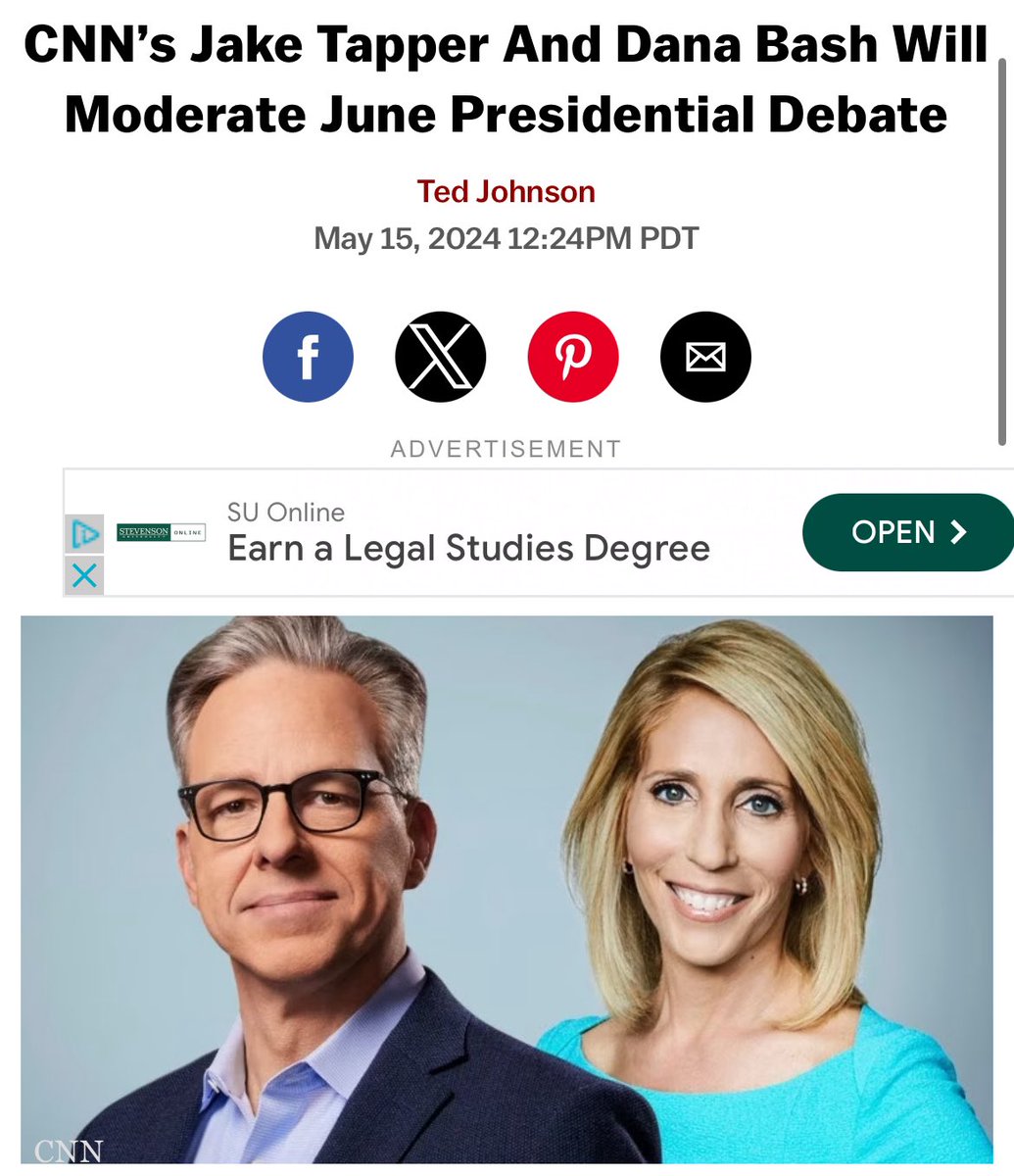 Dana Bash and Jake Tapper, CNN’s top two Jewish supremacists who manufactured consent for Israel genocide in the days after 10/7, were chosen to moderate the first presidential debate Joe Biden, the president who presides over the genocide, will debate Donald Trump and RFK Jr,