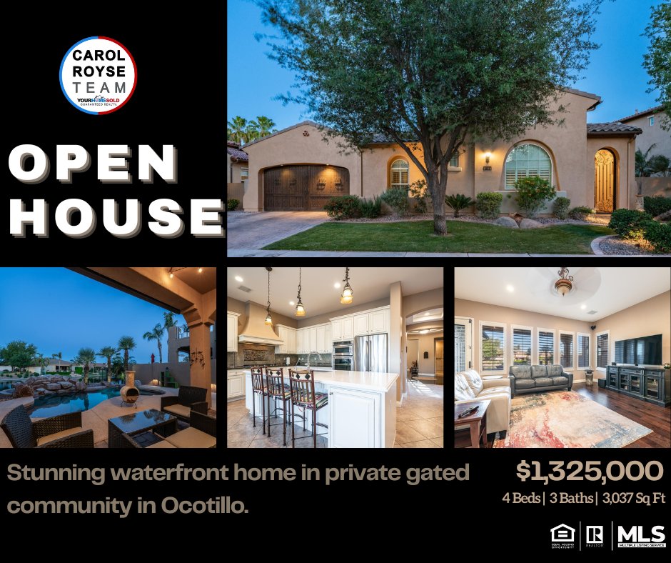 🚨OPEN HOUSE🚨 📫 4411 S PECAN DR, Chandler, AZ 85248 Saturday, May 18th From 1pm-3pm ✔️Imagine gazing at the lake from your kitchen, family room and master bedroom! Calm, serene views plus pool, outdoor fireplace, outdoor kitchen and spacious patio area.