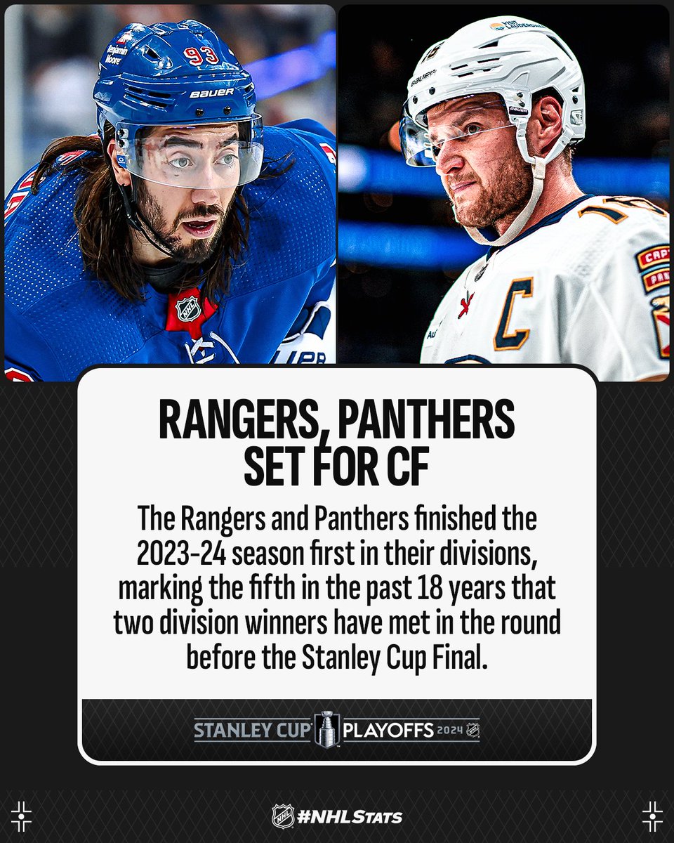 The @NYRangers and @FlaPanthers are set to meet in the #StanleyCup Playoffs for the second time and first since 1997 Conference Quarterfinals, a series New York captured in five games. 
 
#NHLStats: media.nhl.com/public/live-up…