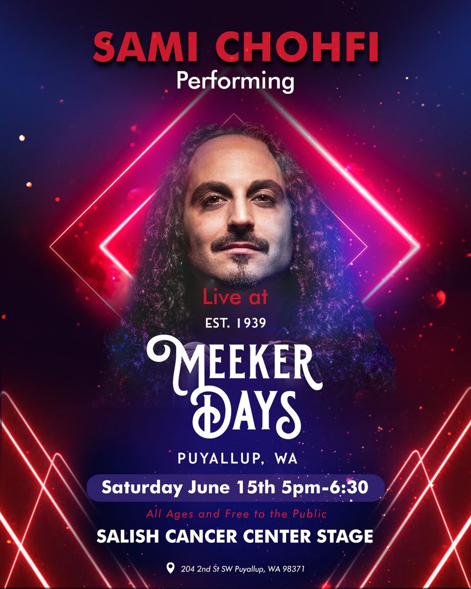 Saturday June 15th <a href="/MeekerDays/">Meeker Days Festival</a> on the Salish Cancer Center Stage ❤️🤘5pm-6:30 in my home town of Puyallup, Washington.