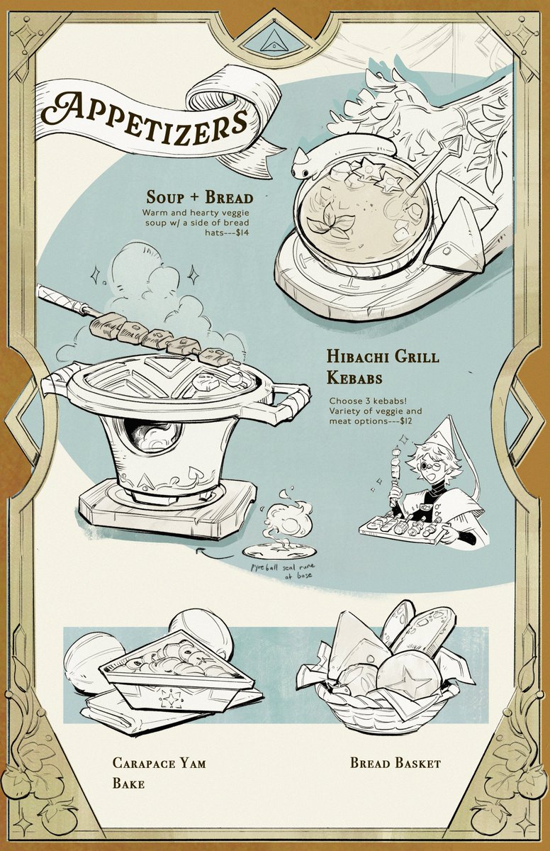 jenishiiarts's tweet photo. Witch Hat Atelier theme park (4/6)  

A bistro-style restaurant where chefs use magic to prepare/cook dishes! I imagine they don hats and wave wands to make the ingredients fly around. I also included the menu for the restaurant :3  

 #Δ帽子 #witchhatatelier https://t.co/QE34StXyhl