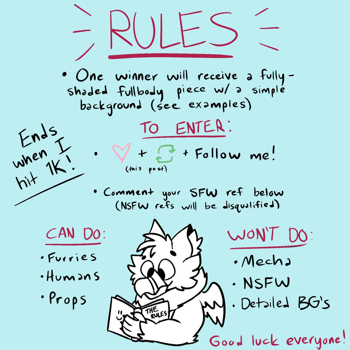 🎉1K RAFFLE 🎉

Winner gets a shaded fullbody piece of their character. Entry period ends when I hit 1K followers!!

Depending on how fast that happens, there may be multiple winners 👀

Thank you all so much for the support this past year, and best of luck to everyone 💙🩵