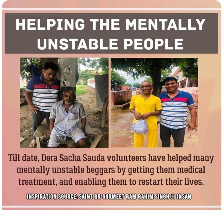 Volunteers of Dera Sacha Sauda provide help nd treatment to mentally nd physically challenged people who roams on roads. By inspiration of Ram Rahim ji, these volunteers are take care of them nd try to meet their families.#SpiritOfHumanity