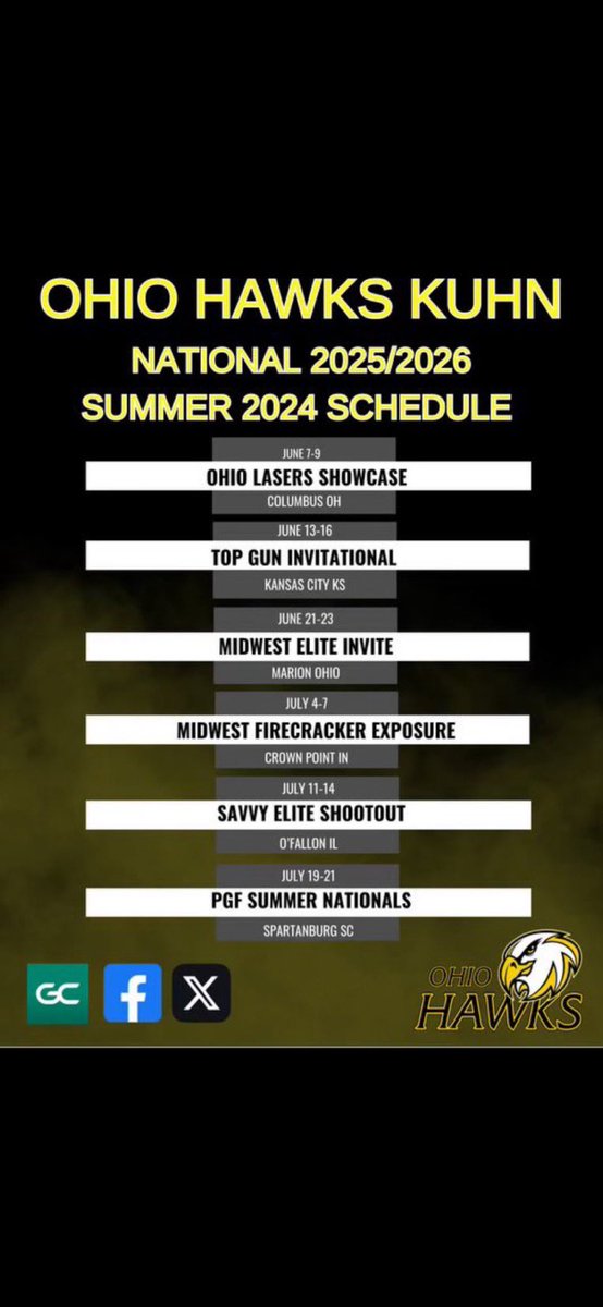 _KhamilMartin_'s tweet image. Although high school season came to a devastating end, that marks the start of travel ball! Here is our 2024 Summer Schedule !!! Excited to play against some of the best alongside my teammates! 🖤💛 @ohiohawkskuhn @LalondeSoftball
