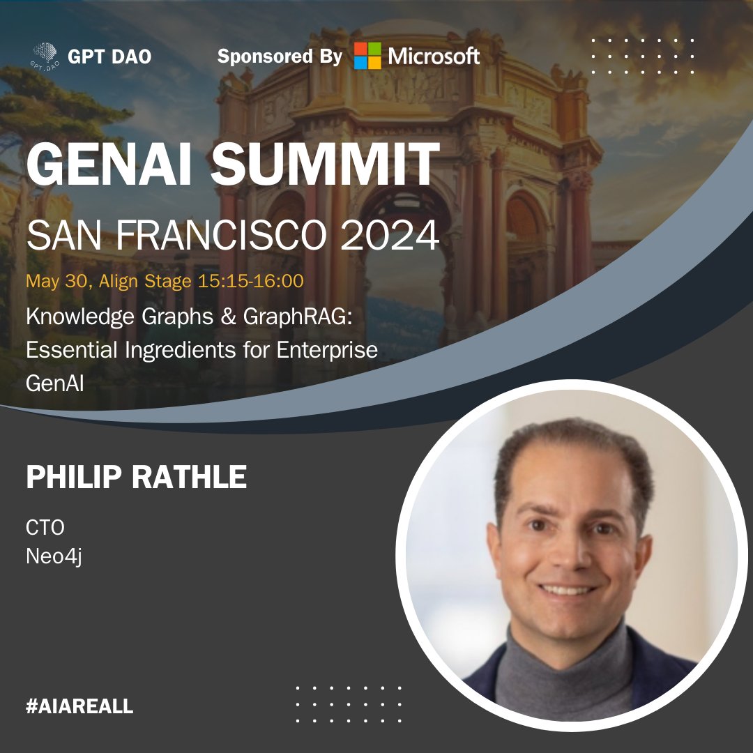 Meet Philip Rathle @prathle, CTO of Neo4j.com, speaking at #GENAISummitSF2024 on 'AI and the Future of Human Work' 

More event info on genaisummit.ai. The clock is ticking.

#ai #artificialintelligence #airevolution #machinelearning #deeplearning