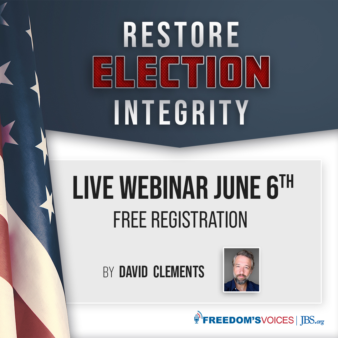 Step into the world of election integrity with David Clements (@theprofsrecord) as he leads a live discussion on Restoring Election Integrity. REGISTER NOW: jbs.org/events/live-zo… #LiveWebinar #JohnBirchSociety #FreedomVoices #DavidClements