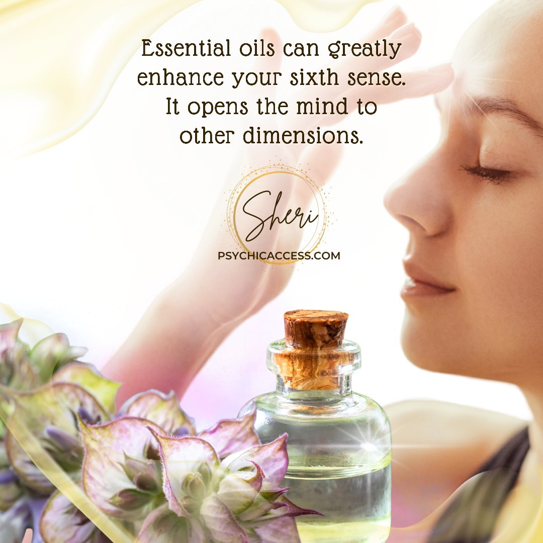 Essential oils can greatly enhance your sixth sense. It opens the mind to other dimensions. ~ Sheri, PsychicAccess.com

#psychicaccess #essentialoils #aromatherapy #holistichealth #naturalwellness #mindbodyspirit #clarysageoil #thirdeyeoil #intuitiveliving #sixthsense