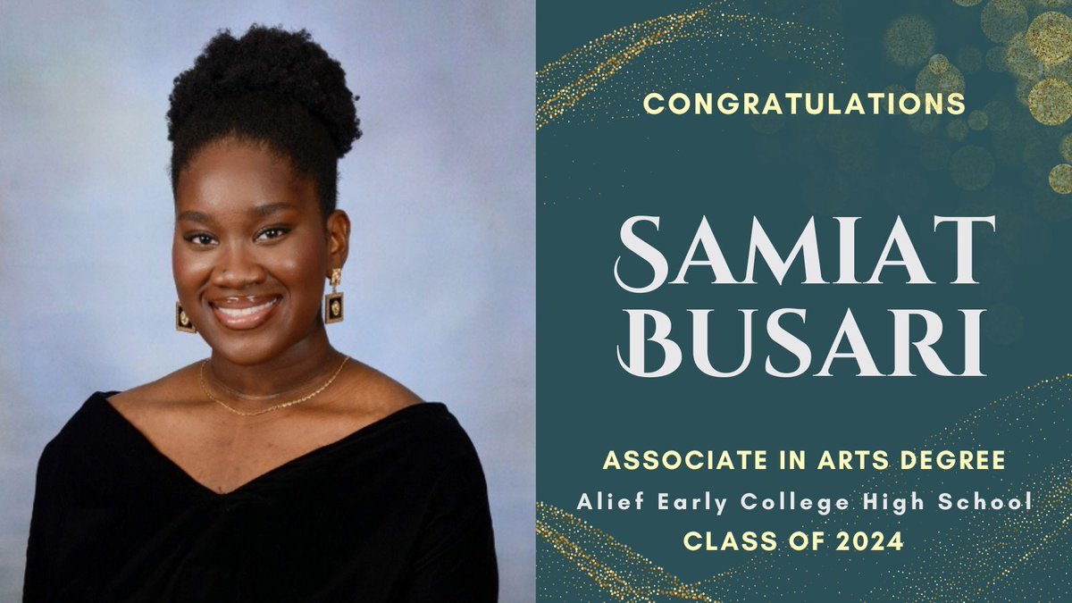 Recognizing Samiaht Busari for our #aechsseniorspotlight. Samiaht is a Top Ten graduate and is the Vice President. Sh earned an Associate in Arts Degree from HCC and will attend the University of Texas-San Antonio to study Management Information Systems. Congratulations, Samiaht!