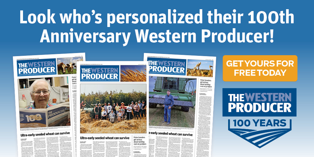 In honor of The Western Producer’s 100th anniversary, we want your family’s photo on the front page! Here’s how: 1) head to: producer.com/front-page/ , 2) submit a photo and caption, 3) get a free copy of the front page mailed to you! #ag #agislife #farming #milestone #subscribe