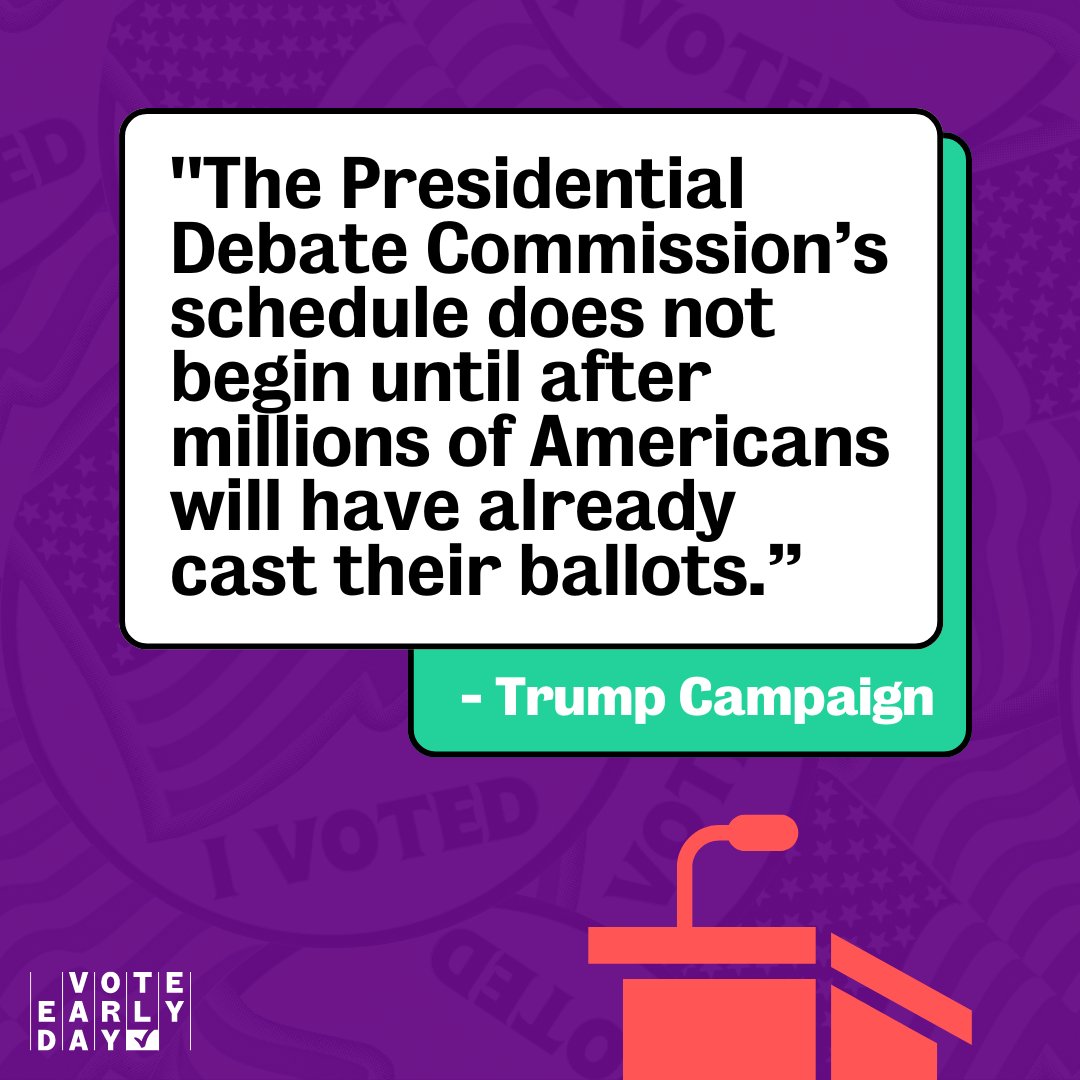 🌟Exciting News!🌟 #VoteEarlyDay applauds Biden and Trump for moving the #presidential #debate to June 27th to prioritize #earlyvoting. This #bipartisan move recognizes early voters’ importance in deciding elections. Let’s celebrate this commitment to #democracy! 🗳️ #vote