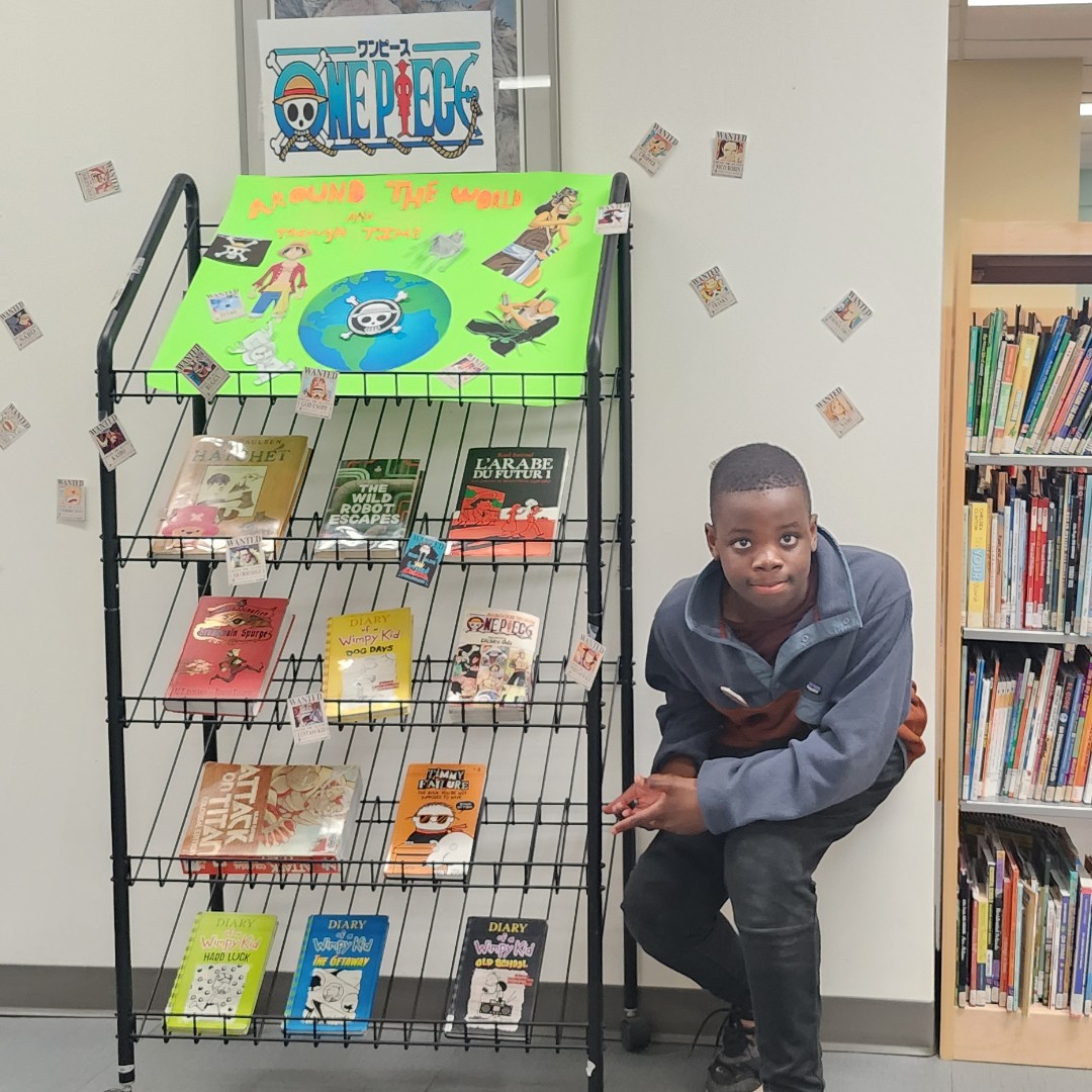 Drop by the library over the next month to check out the cool selections of our latest Kid Librarian Thélo!