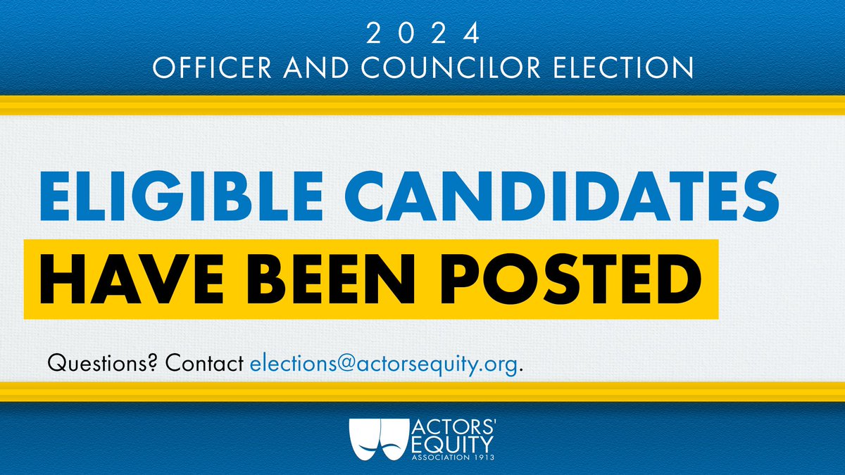 Have you voted yet? The list of eligible candidates for the 2024 National Officer and Councilor Election in ballot order can be found on the member portal. members.actorsequity.org/get-involved/u…