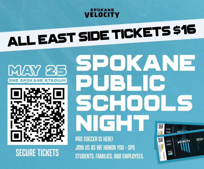 spokaneschools's tweet image. Spokane Public Schools Night with @SpokaneVelocity is  May 25! Get discounted tickets while supplies last to cheer on Spokane’s newest professional sports franchise at ONE Spokane Stadium!
Get tickets @ fevo-enterprise.com/event/Spokanep…. #SpokaneCommunity