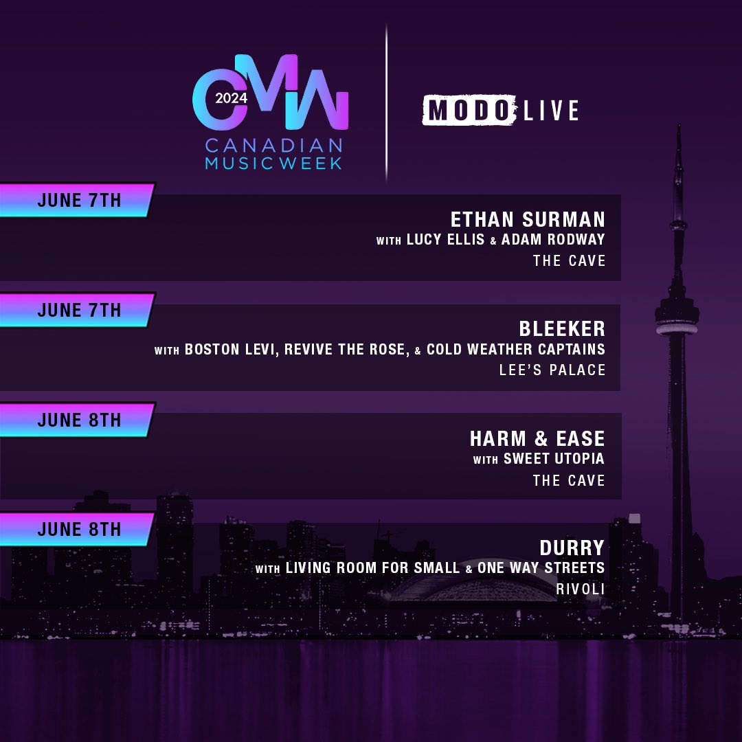 So hyped for @CMW_Week! Which shows will you be at? Tickets are going fast: found.ee/CMW-MODO #CMW2024 #canadianmusicweek #toronto