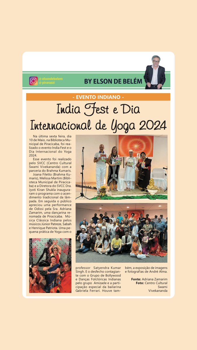 Whole week SVCC was on the cultural scenario of Piracicaba through various media channels for its India Fest and IDY 24. Gratitude to all the media groups and channels.