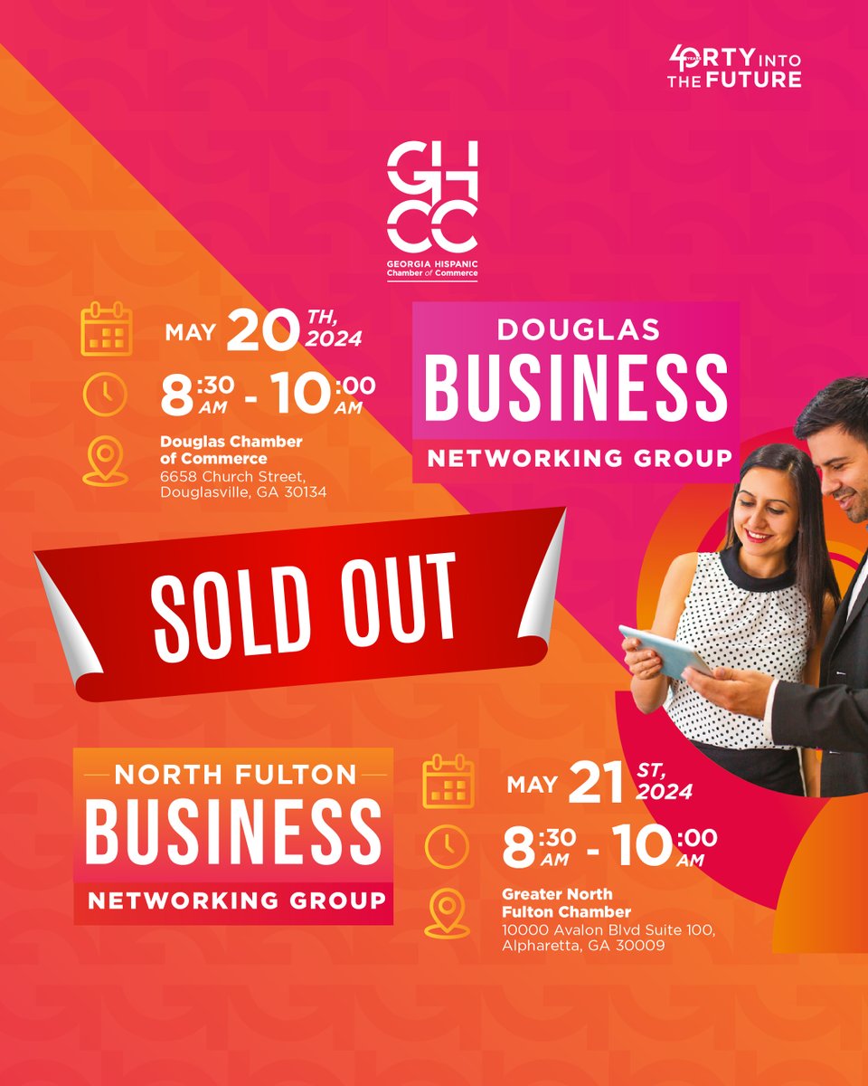 📣 #ExcitingNews! Our Douglas and North Fulton #businessnetworking groups have #SOLDOUT! 🎉 Thank you to everyone who registered. Stay tuned for details about our next business networking group in June!🤝

#GHCC #CommunityEngagement #HispanicBusinessCommunity #SmallBiz #Future40