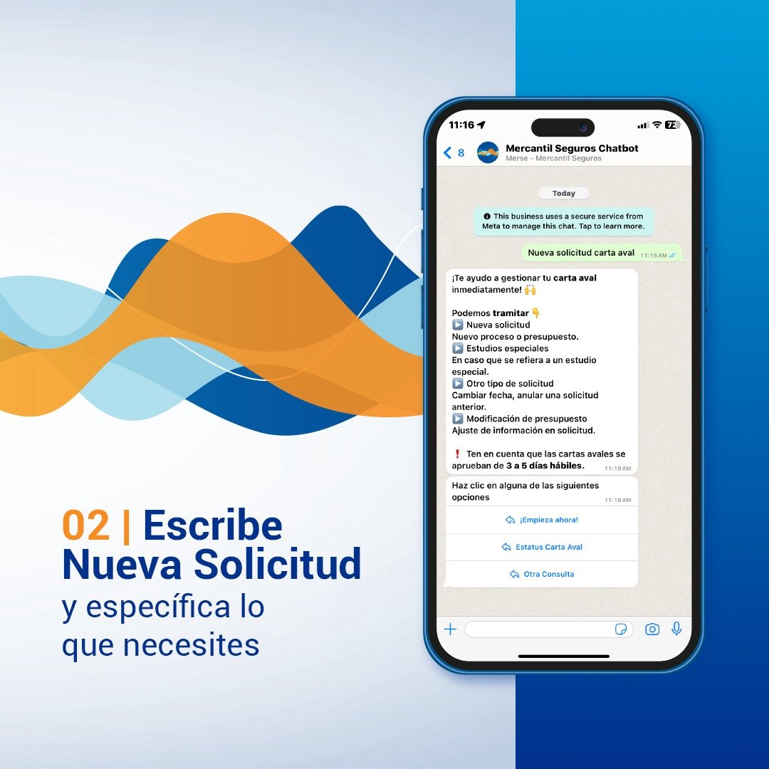 MercantilSeg's tweet photo. A la hora de gestionar tus servicios, Merse es tu aliada en el proceso. Ahora, puedes solicitar una carta aval en pocos minutos.
Contáctala por WhatsApp +58 412-1367658 o en nuestra página web
#Merse #AsistenteVirtual #MercantilSeguros https://t.co/tfKcQ1eEk4