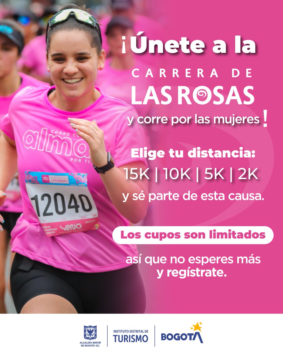 El #IDT participa en la #CarreraDeLasRosas 🏃🏻‍♀️evento deportivo realizado por primera vez en @Bogota ¡Corre por las mujeres este 19 de mayo! Únete a esta lucha por la detección temprana del cáncer de mama y participa de los 15k, 10k, 5k o 2k llevando un mensaje de vida.