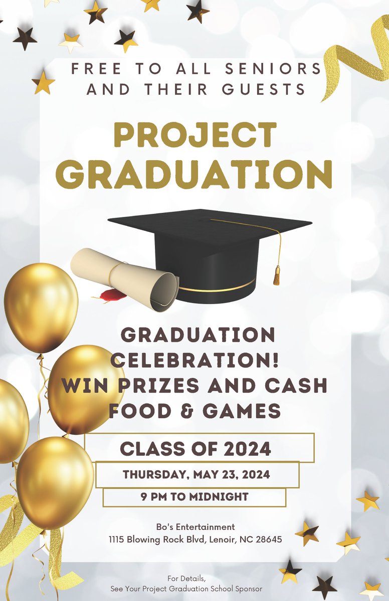 For the celebration after graduation!
An amazing gift to seniors and their guests!
To register and for more information, go to
caldwellschools.com/Page/591