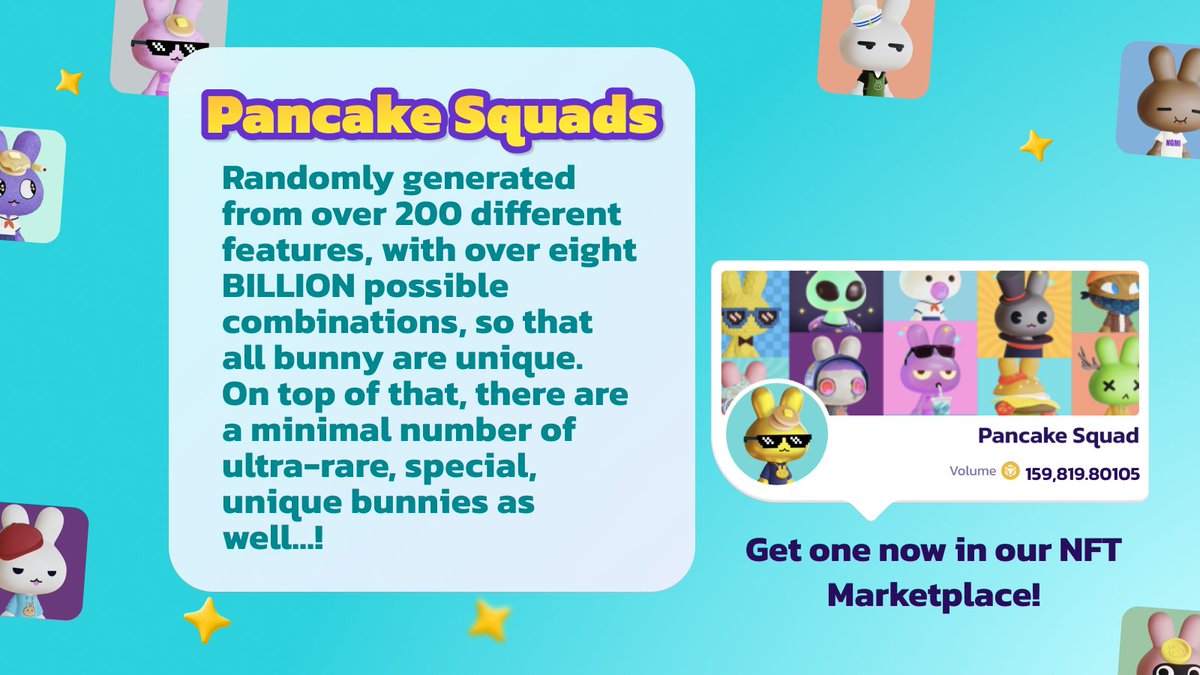 Too much text and too few Squads out there 😲 Pancake Squads are one of the PancakeSwap NFTs They give you special features and access across the PancakeSwap ecosystem 🌐 🔗You can find them in our NFT Marketplace: pancakeswap.finance/nfts
