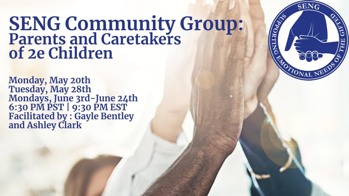 Starting next week! SENG is excited to offer a SENG Community Group (SCG) for Parents and Caregivers of 2e Children! This six-week session will be co-led by SCG Facilitators Gayle Bentley and Ashley Clark. Learn more here: ow.ly/EXhQ50RKKG0