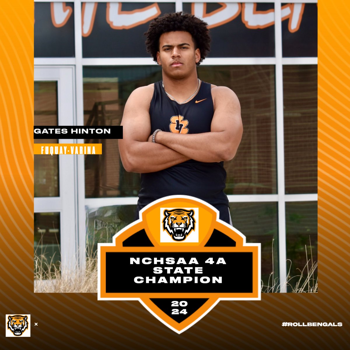 Congratulations to Gates Hinton for winning Back to Back State Championships and setting a new
NCHSAA 4A State Record with a Discus throw of 198'9'
#RollBengals