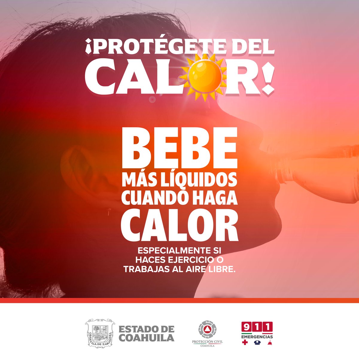 ¡Protégete del calor! ☀️ Bebe más líquidos en esta temporada de calor. Especialmente si haces ejercicio o trabajas al aire libre.