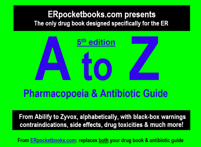 Need a new pharmacopoeia? Tarascon stopped in 2020 but the A to Z Pharmacopoeia & Antibiotic Guide, 5th ed. just dropped the end of 2023 It's organized alphabetically and has side effects along w/ the usual info. There's also sections on empiric ABX erpocketbooks.com/main-store/