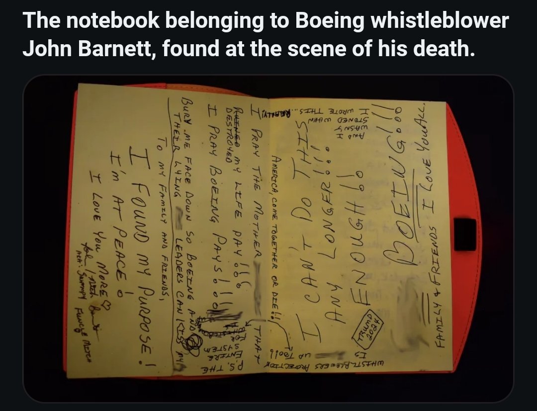 A post claiming this is the notebook belonging to Boeing Whistleblower. What do you notice?